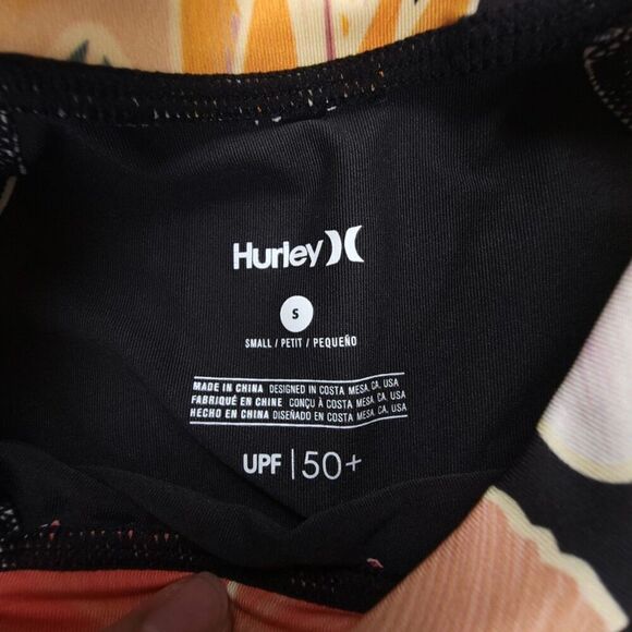 NEW Hurley Long Sleeve Rash Guard Surf Swim Top UPF 50 Womens Small Black Floral - Picture 2 of 8